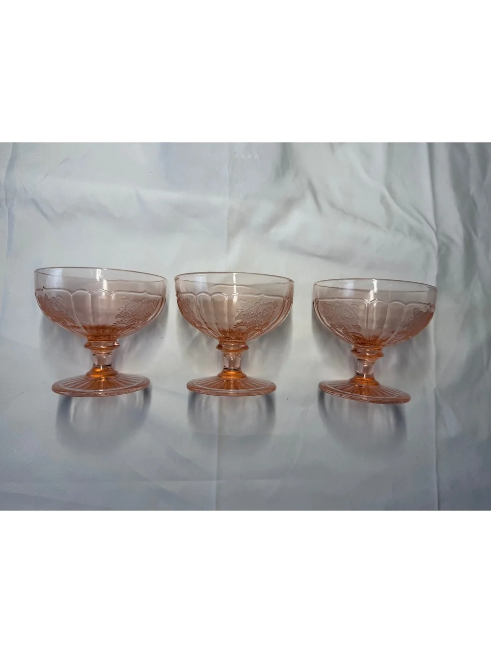 Set of 3 Pink Depression Glass Poinsettia Floral Sherbet Dessert Cups Footed 4¾”